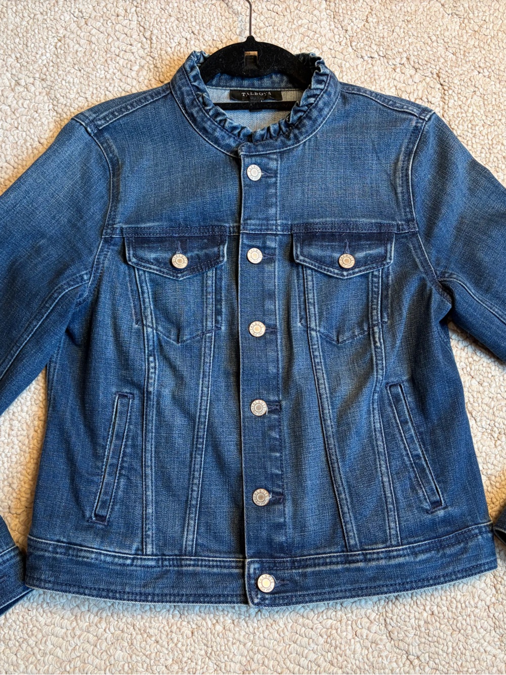 Talbots Indigo Denim Jacket with Ruffle Collar